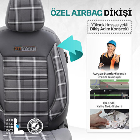 Otom Gti Sports Design Airbag Dikişli Ortopedik Oto Koltuk Kılıfı Tam Set Füme