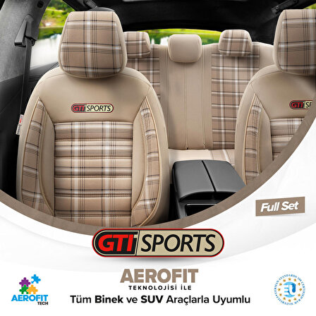 Otom Gti Sports Design Airbag Dikişli Ortopedik Oto Koltuk Kılıfı Tam Set Bej