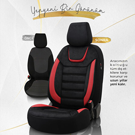 Otom Iconic Design Airbag Dikişli Ortopedik Oto Koltuk Kılıfı Tam Set Siyah-Kırmızı