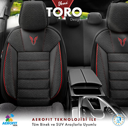 Otom Toro Design Airbag Dikişli Ekstra Destekli Özel Dokulu Oto Koltuk Kılıfı Tam Set - Kırmızı