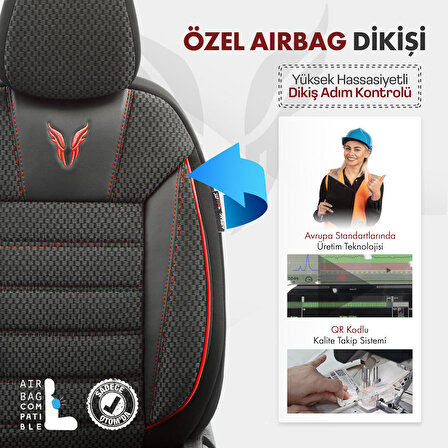 Otom Toro Design Airbag Dikişli Ekstra Destekli Özel Dokulu Oto Koltuk Kılıfı Tam Set - Kırmızı