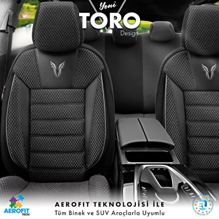 Otom Toro Design Airbag Dikişli Ekstra Destekli Özel Dokulu Oto Koltuk Kılıfı Tam Set - Gri