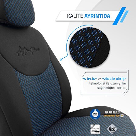 Otom Attraction Design Airbag Dikişli Oto Koltuk Kılıfı Tam Set Mavi-Siyah