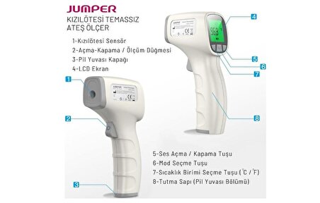 Jumper JPD-FR202 Temassız Alından Ateş Ölçer Beyaz Mavi