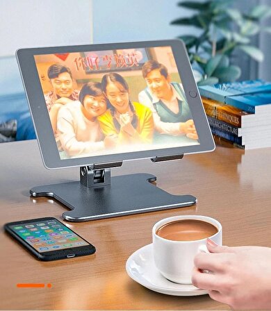 Metal Masaüstü Tablet Telefon Standı katlanır 12,9 inç Tabletlere Kadar Uyumlu Ayaklı Gri Stant