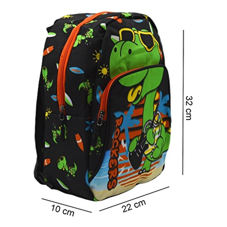 Sentor 2 Bölmeli Anaokulu Sırt Çantası Dinozor Siyah