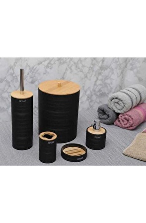 Rossel Premium Akrilik Gerçek Bambu Kapak 6 Parça Banyo Seti Siyah Giulia  DC1.TR-3717