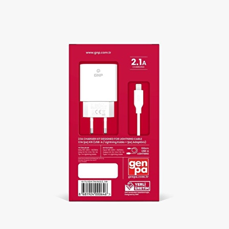 Gnp 2.1A Adaptör + Lightning 1M Usb Kablo Beyaz (Resmi Distribütör Garantili)