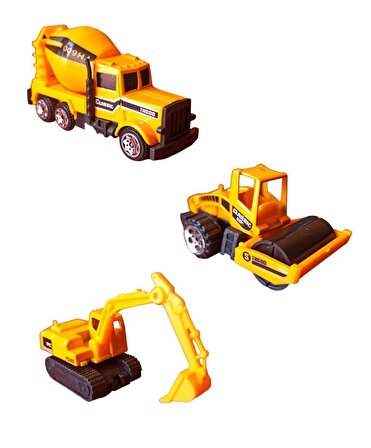 Metal İş Makinaları 3'lü Mini Boy Oyuncak İş Makinaları İnşaat Seti