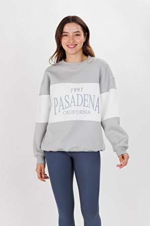 Ecrou Kadın Gri Pasadena Nakışlı Oversize 3 İplik Sweat