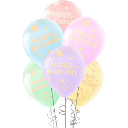 Balon Makaron Happy Birthday 11" 100lü Kikajoy