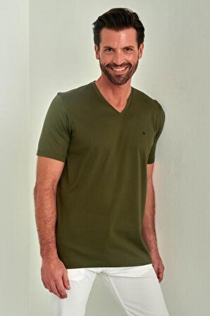 Bisse Erkek V Yaka T-Shirt HAKİ