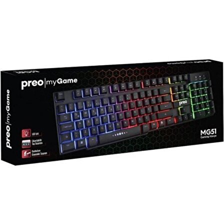 Preo My Game MG51 Rainbow Aydınlatma Kablolu Türkçe Q Gaming Klavye Siyah