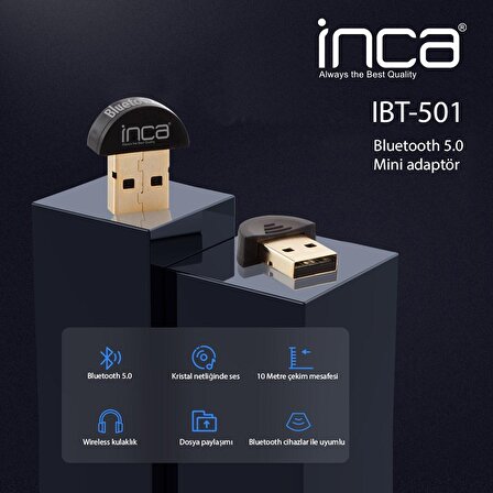 Inca Ibt-501 Usb 5.0 (10mt) Bluetooth Mini Adaptör