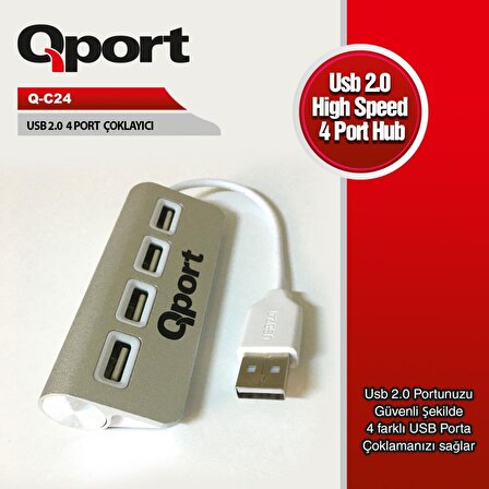 QPORT Q-C24 4 PORT USB2.0 ÇOKLAYICI,METAL KASA