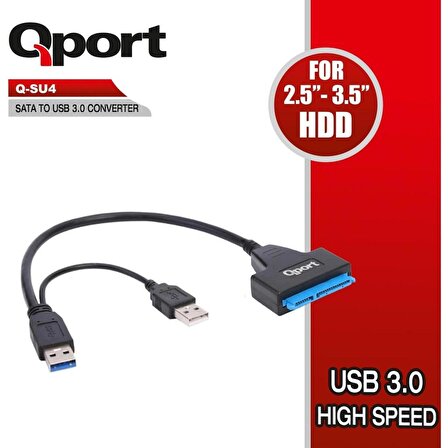 QPORT Q-SU4 SATA=>USB3.0 ÇEVİRİCİ (USB GÜÇ DESTEK) (SATA DİSKİ USB3.0'a DÖNÜŞTÜRÜCÜ)