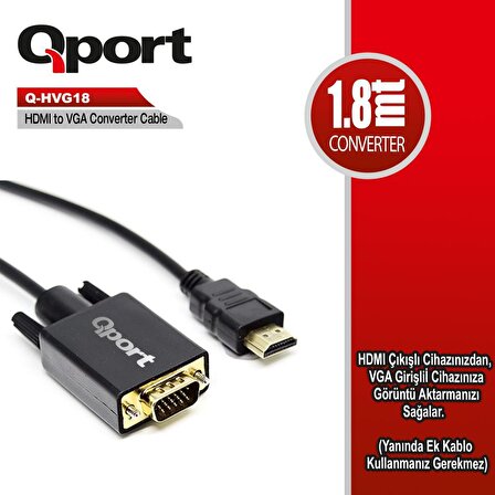 QPORT Q-HVG18 HDMI=-VGA 1,8m ÇEVİRİCİ KABLO