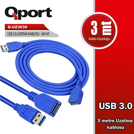 QPORT Q-UZ3030 3m USB3.0 UZATMA KABLOSU