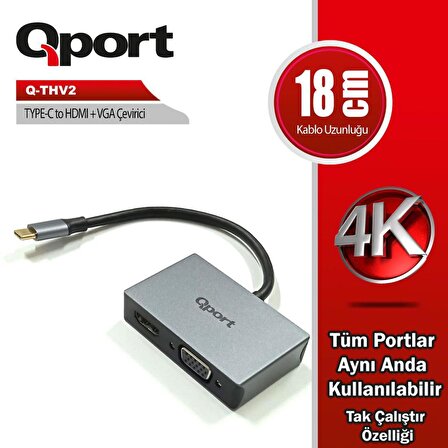 QPORT Q-THV2 TYPE-C=>HDMI+VGA ÇEVİRİCİ