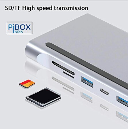 Pibox USB-C to 12 in 1  HDTV Dual Hdmi Multifunction 4K Ultra HD Çevirici