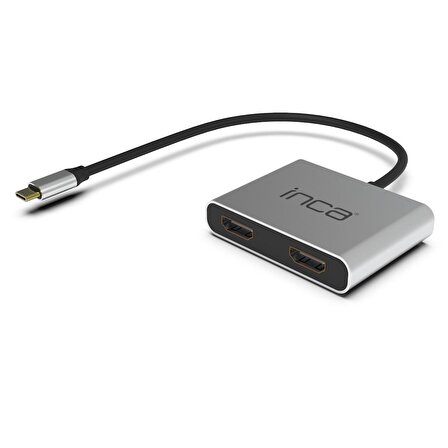 Inca Type-C Hub X4 Çift HDMI 4K@30 Hz+ USB 2.0+PD Aluminyum Kasa