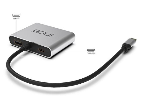 Inca Type-C Hub X4 Çift HDMI 4K@30 Hz+ USB 2.0+PD Aluminyum Kasa