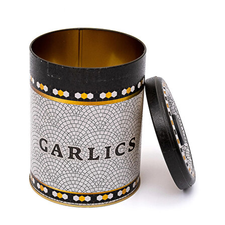 Evle Mosaic Garlics Desenli Yuvarlak Metal Sarımsaklık, 14 x 18 cm, 2.5 lt