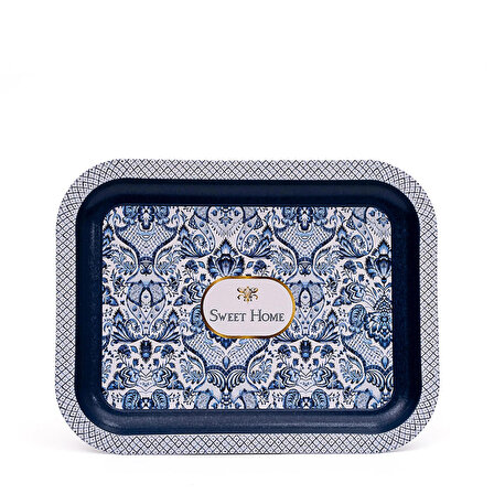 Azulejos Sweet Home Desenli Küçük Klasik Metal Tepsi - 23x30 cm