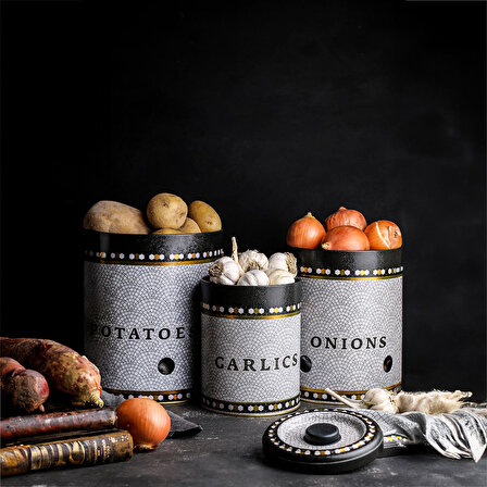 Evle Mosaic Desenli Patates, Soğan ve Sarımsaklık, 3 lü Set