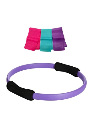 Spor Byfit Mor Pilates Çemberi ve 3lü Pilates Band Seti