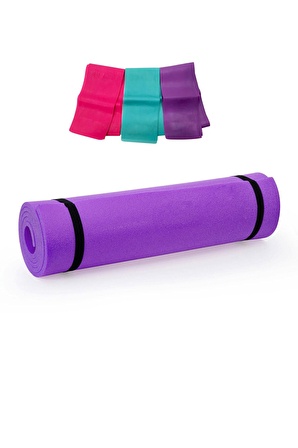 Spor Byfit 6,5 Mm Mor Pilates Minderi Ve 3 Lü Pilates Band Seti