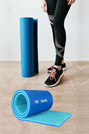 Spor Byfit Çift Yönlü Mavi Siyah Pilates Ve Yoga Minderi 18 mm