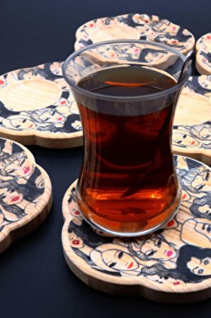 Zembu Dişbudak 6'lı Çay Tabağı Minimal Kadın Figürlü