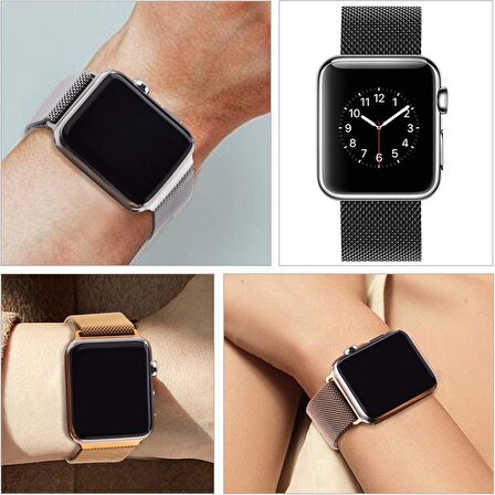 E2M Apple Watch 42-44-45-49mm KRD-01 Metal Hasır Mavi  Kordon