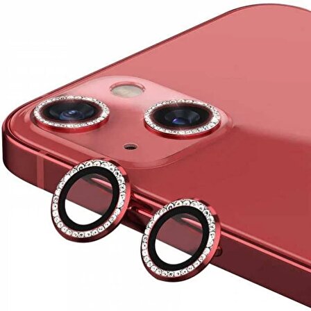 Binano Iphone 13/13 Mini Taşlı Kırmızı Kamera Koru