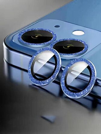 Binano Iphone 13/13 Mini Taşlı Mavi Kamera Koruyuc
