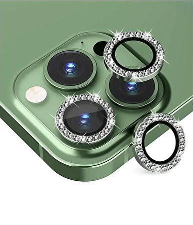 Binano Iphone 12 Pro Max Taşlı Yeşil Kamera Koruyucu