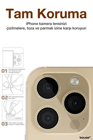 Binano Iphone 13 Pro/13 Pro Max Taşlı Gold Kamera 