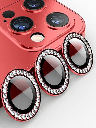 Binano Iphone 13 Pro/13 Pro Max Taşlı Kırmızı Kame