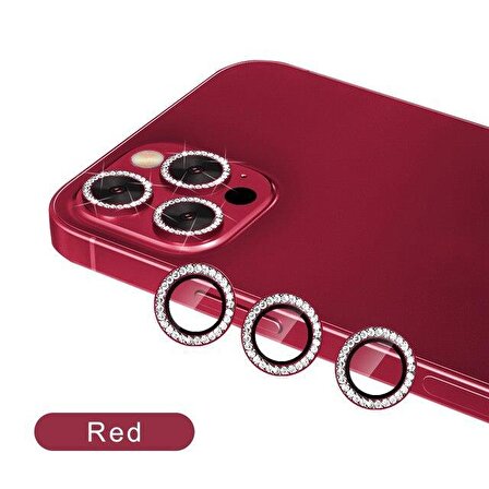 Binano Iphone 11 Pro/11 Pro Max/12 Pro Taşlı Kırmızı Kamera Koruyucusu