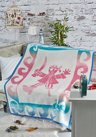 Komfort Home Akrilik-Pamuklu Korsan 100x120 cm Bebek Battaniyesi Beyaz-Mavi-Pembe