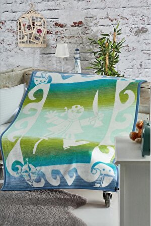 Komfort Home Akrilik-Pamuklu Korsan 100x120 cm Bebek Battaniyesi Beyaz-Mavi-Yeşil