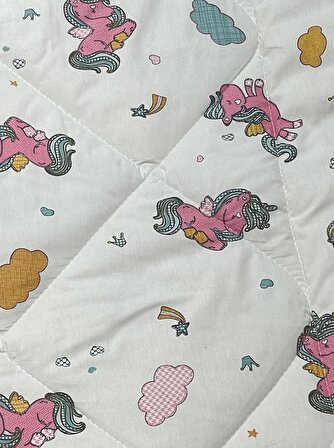 Komfort Home Unicorn Serisi %100 Pamuk Kumaş Ranforce Bebek Yorgan + Yastık Seti
