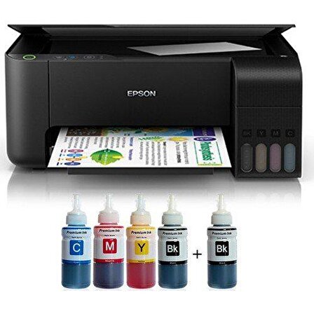 Epson Ecotank L3250 Wifi + Fotokopi + Tarayıcı Renkli Çok Fonksiyonlu Tanklı Yazıcı + 1 Siyah Mürekkep