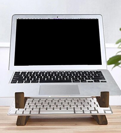 BK Gift Özel Tasarım Taşınabilir Ahşap Notebook Laptop Standı (Ahşap Telefon Standı Hediyeli)