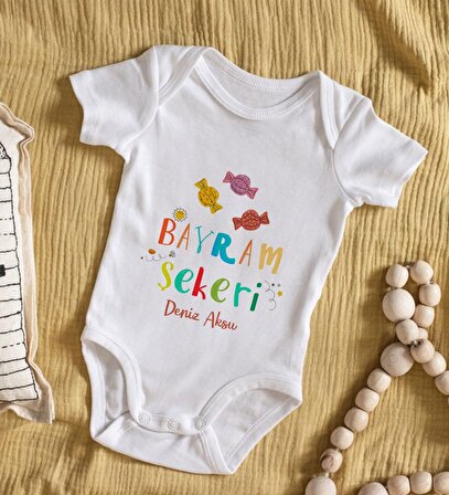 BK Kids İsimli Bayram Şekeri Tasarımlı Bebek Body Zıbın - Model 1