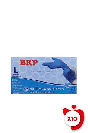 BRP Pudrasız Nitril Muayene Eldiveni L Beden Mavi 100'lü 10 Paket
