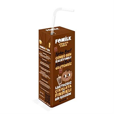 Fomilk Glutensiz Çikolatalı Laktozsuz Tam Yağlı 200 ml 27'li Fındık Sütü