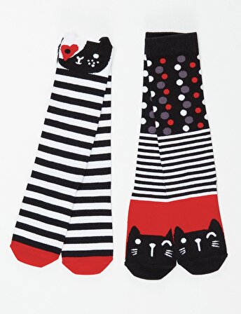 Çizgili Kediler Kız Dizaltı Çorap 2'li
