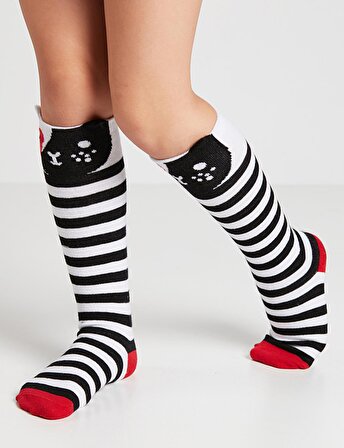 Çizgili Kediler Kız Dizaltı Çorap 2'li